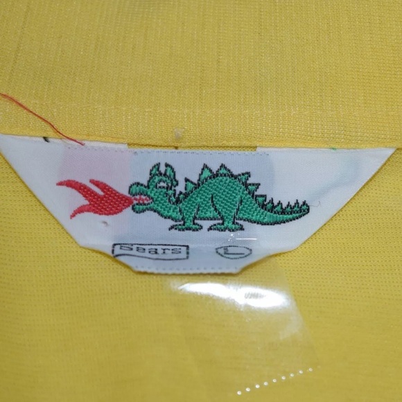 Sears Dragon Logo Sport Shirt VTG 80s Yellow with Brown Dragon Shirt M/L Grunge - Picture 6 of 16